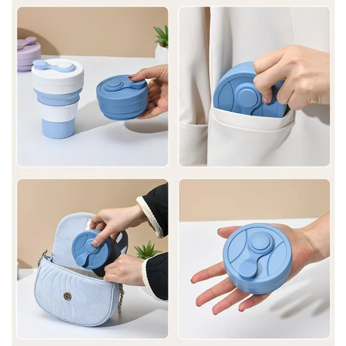 2 Pcs White and Grey 350ml Collapsible Silicone Travel Cup