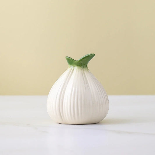 2 Pcs White Creative Onion-Shaped Ceramic Vase