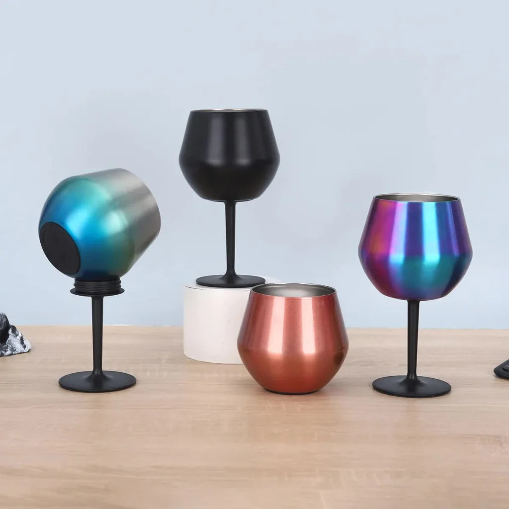 2 Pcs White Detachable Stainless Steel Wine Glass