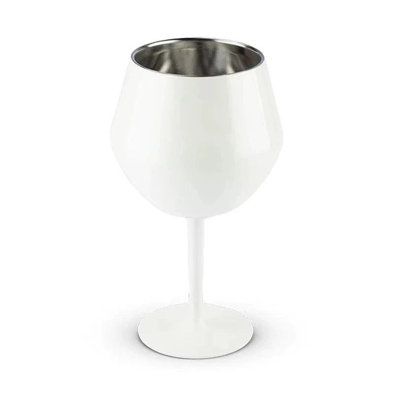 2 Pcs White Detachable Stainless Steel Wine Glass 14oz