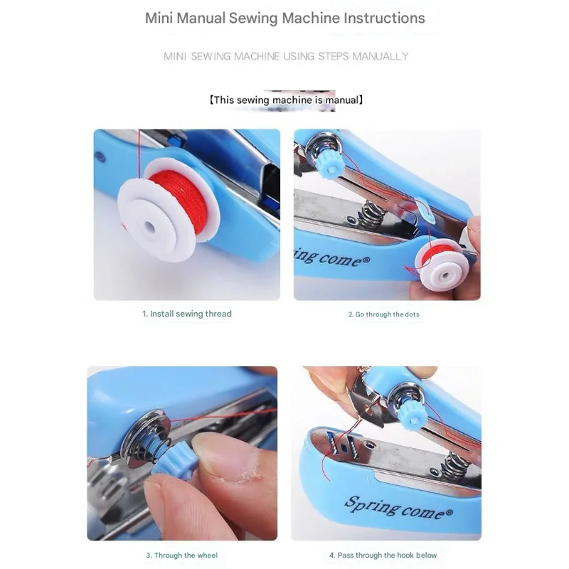 2 Pcs White Portable Mini Handheld Sewing Machine - Manual