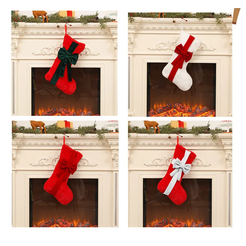 2 Pcs White Stitching Red Bow Luxurious Velvet Christmas