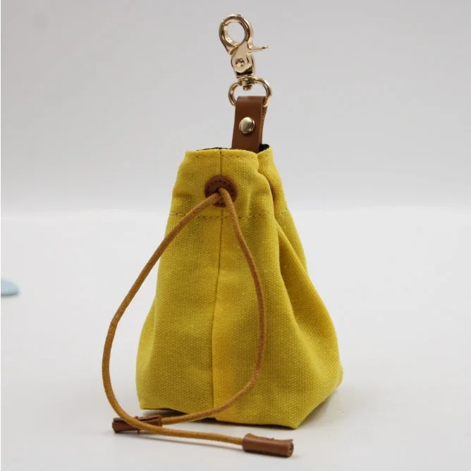 2-PCS Yellow Clip-On Canvas Dog Treat Pouch - Portable