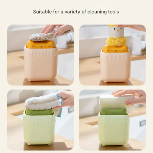 2 Pcs Yellow Cute Cat Press-to-Dispense Soap Pump & Sponge