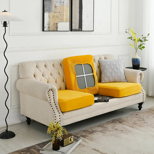 2 Pcs Yellow Elegant Polyester Sofa Cover - Full Protection