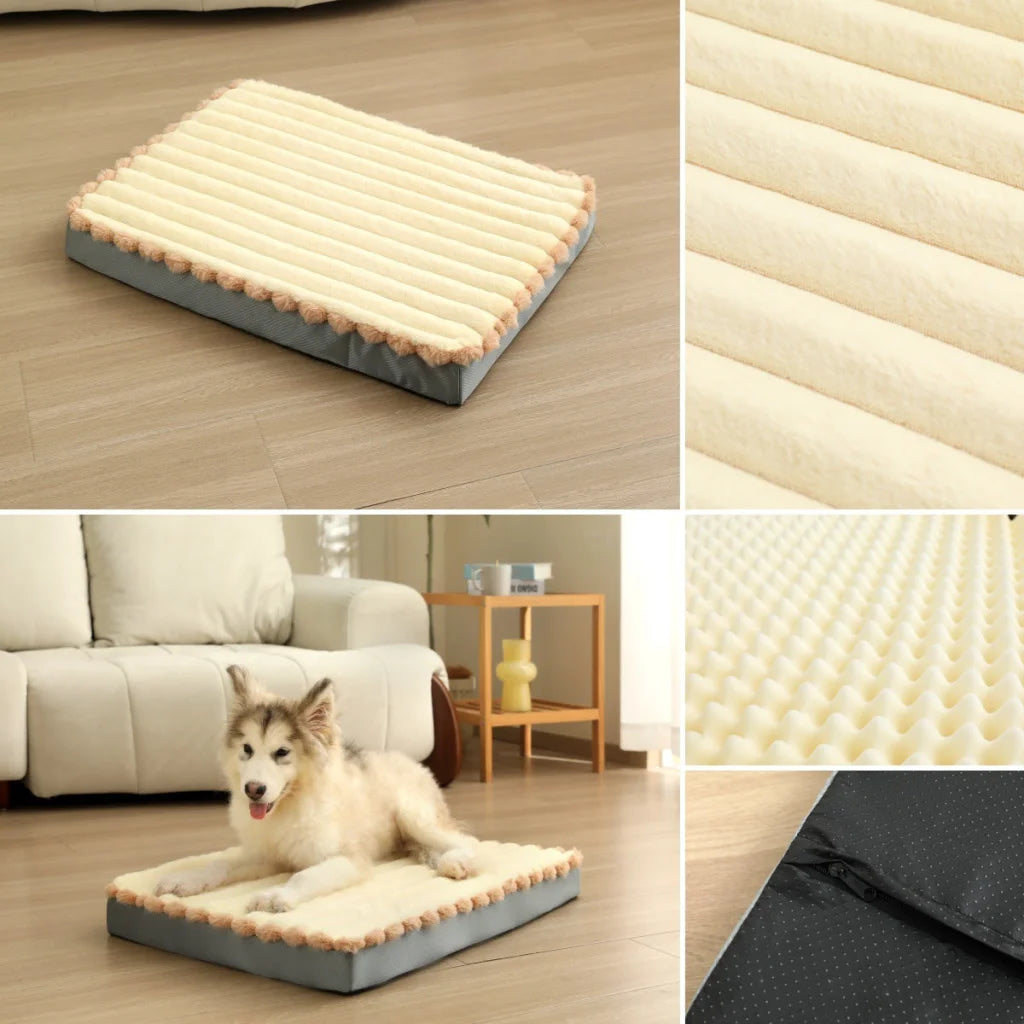 2-Piece Beige Sponge large pet bed - plush dog mat