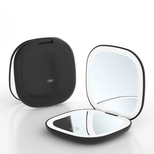 2-piece Black Portable LED Makeup Mirror - Rechargeable