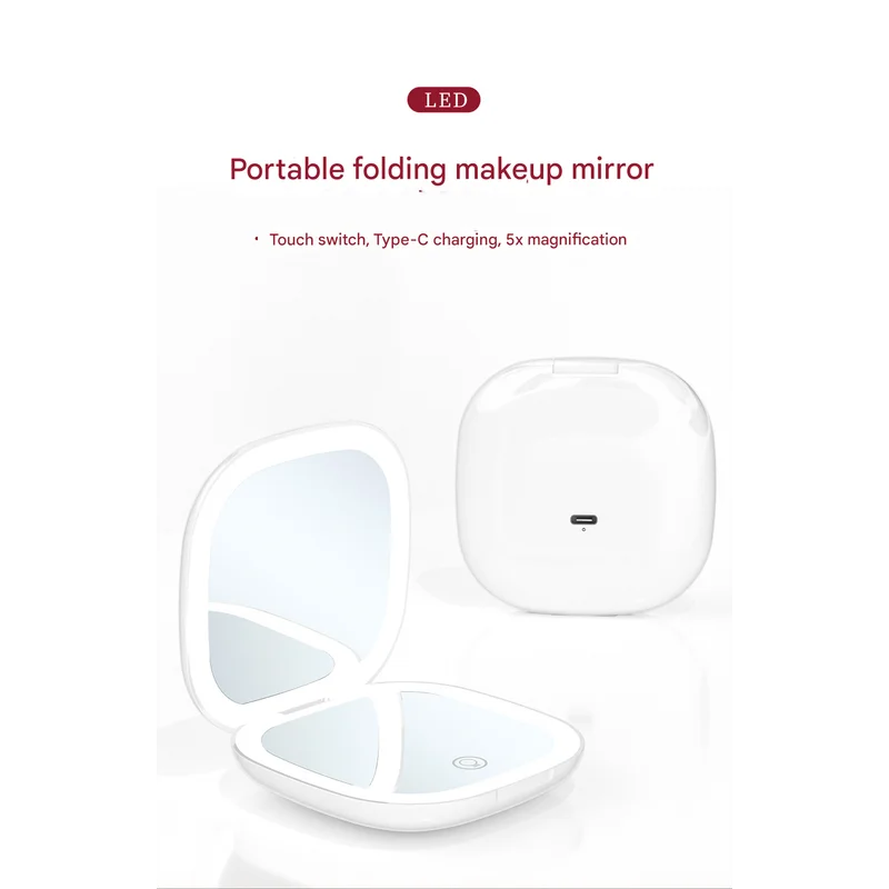 2-piece Green Portable LED Makeup Mirror - Rechargeable