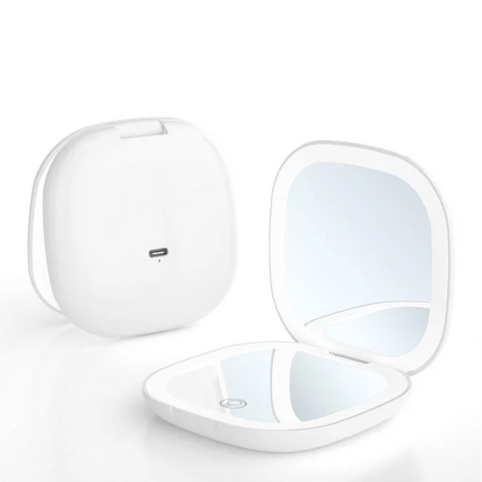 2-piece White Portable LED Makeup Mirror - Rechargeable