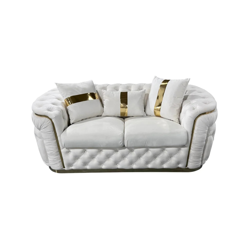 2 Seater Sofa Beige Velvet Fabric Solid Wood construction