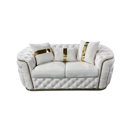 2 Seater Sofa Beige Velvet Fabric Solid Wood construction