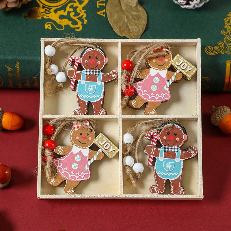(2 set)Christmas Gingerbread Ornaments Set - Festive Wooden