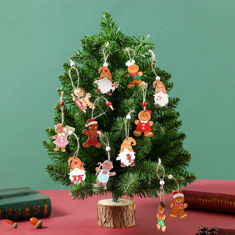 (2 set) Christmas Gnome Ornaments Set - Festive Wooden