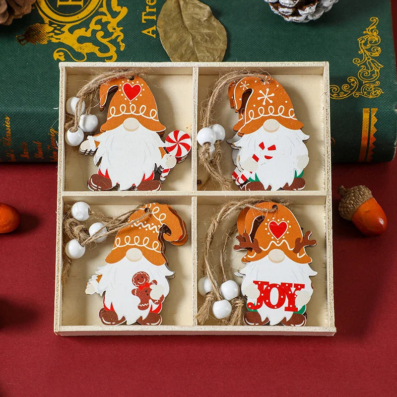(2 set) Christmas Gnome Ornaments Set - Festive Wooden