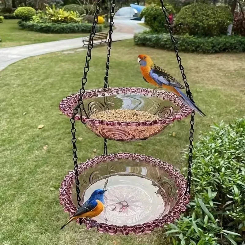 2 Set Purle Elegant Hanging Glass Bird Feeder - Double Tier