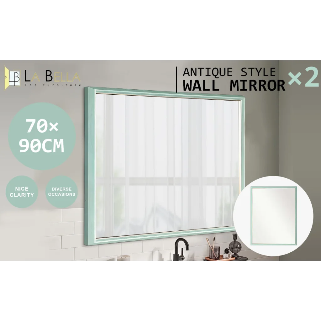 2 Set Wall Mirror Rectangular Frame Bathroom 70x90cm