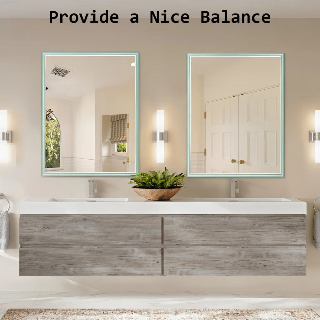 2 Set Wall Mirror Rectangular Frame Bathroom 70x90cm