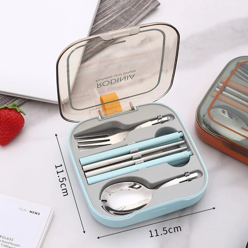 2 Sets Blue And Grey Portable Stainless Steel