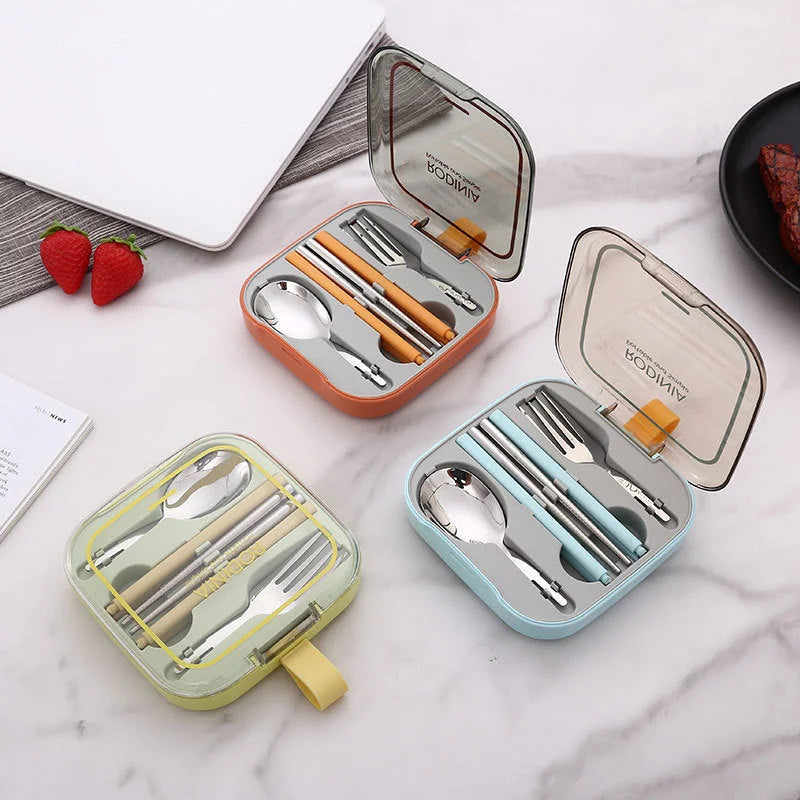 2 Sets Green Portable Stainless Steel Cutlery Set