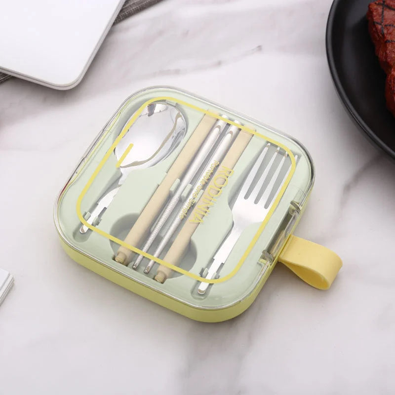 2 Sets Green Portable Stainless Steel Cutlery Set reusable