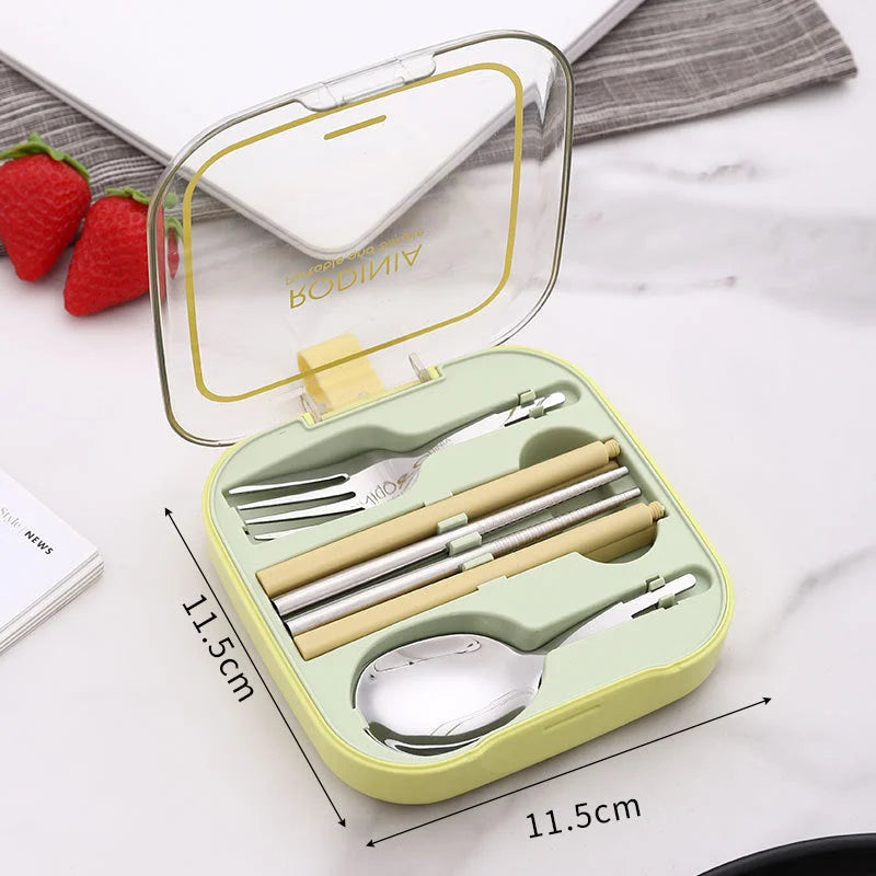 2 Sets Green Portable Stainless Steel