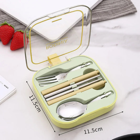2 Sets Green Portable Stainless Steel