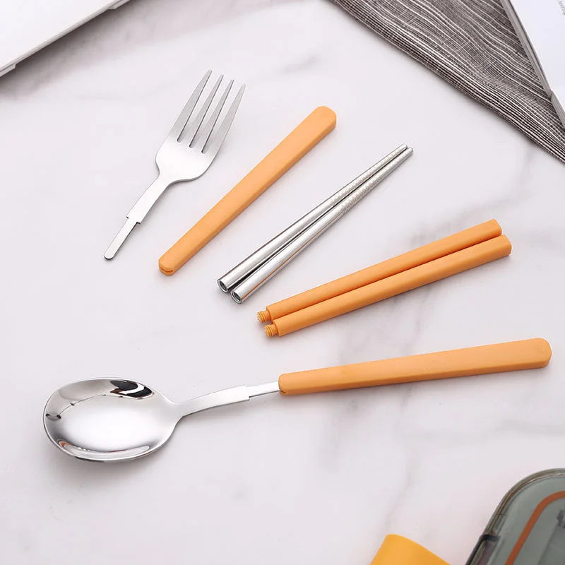 2 Sets Green Portable Stainless Steel Cutlery Set