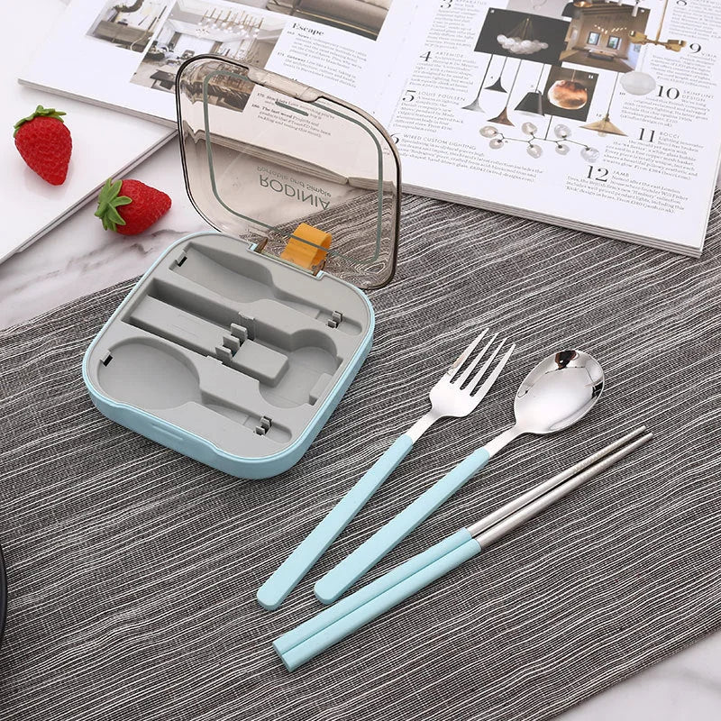 2 Sets Orange And Grey Portable Stainless Steel Cutlery Set