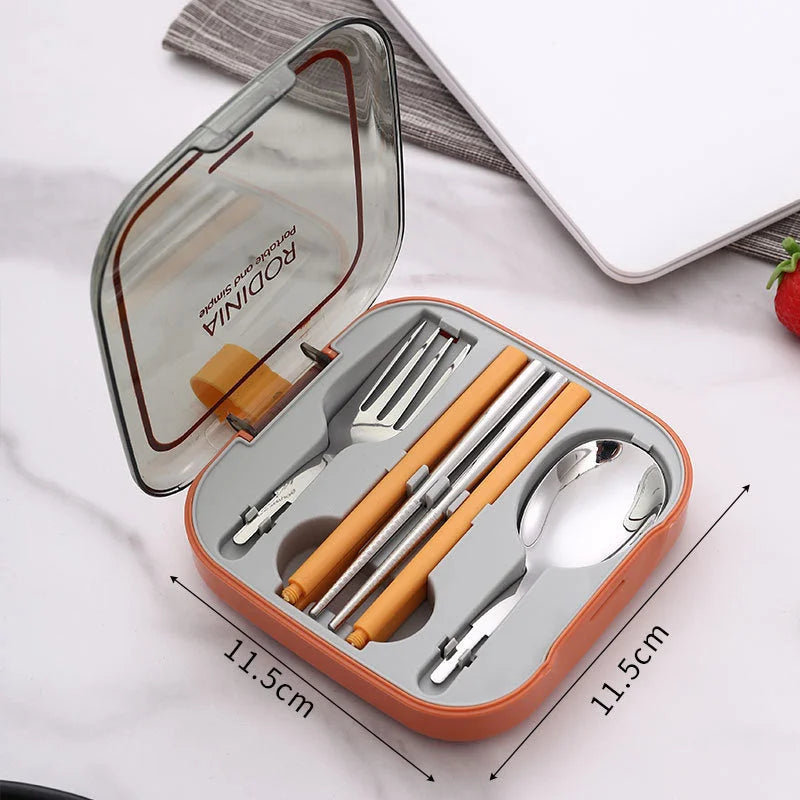 2 Sets Orange And Grey Portable Stainless Steel