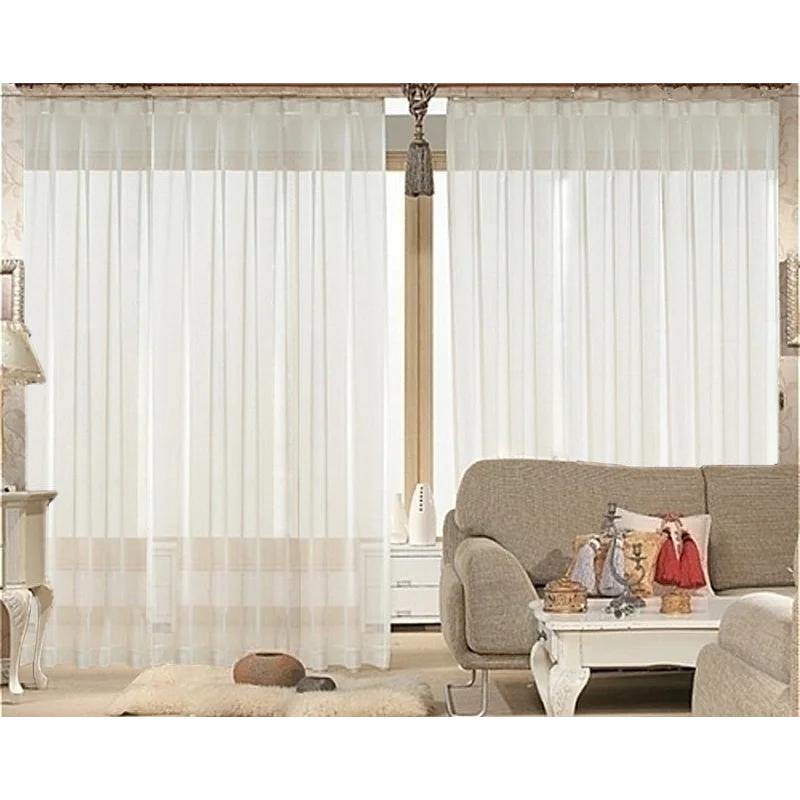 2 Sheer Voile Curtains 530cm wide 230cm long + 30 Hooks New