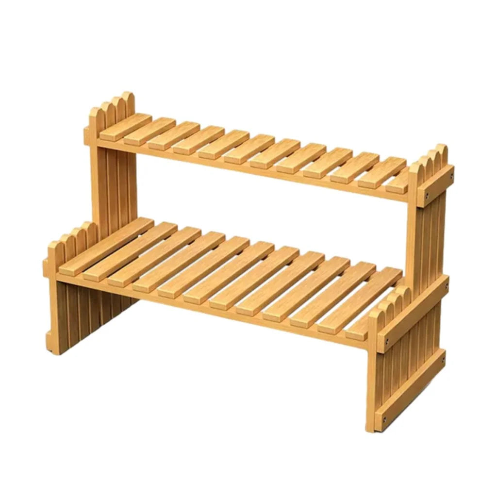 2 Tier Bamboo Plant Stand Flower Pot Rack Indoor Outdoor