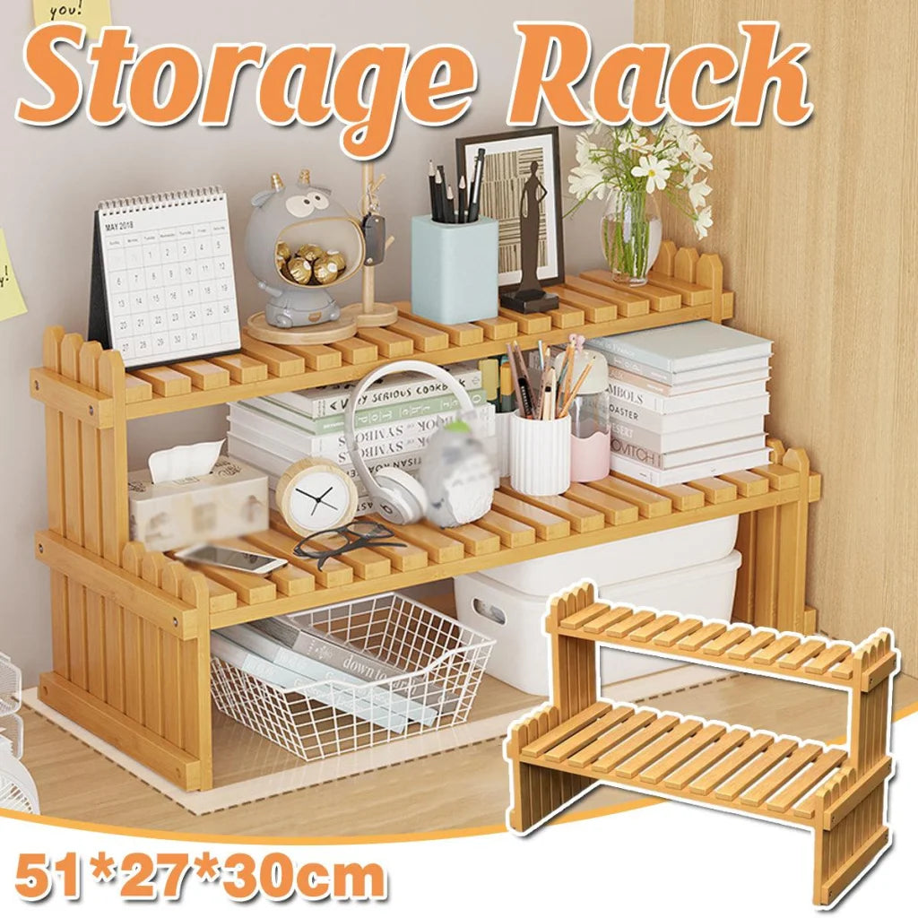 2 Tier Bamboo Plant Stand Flower Pot Rack Indoor Outdoor