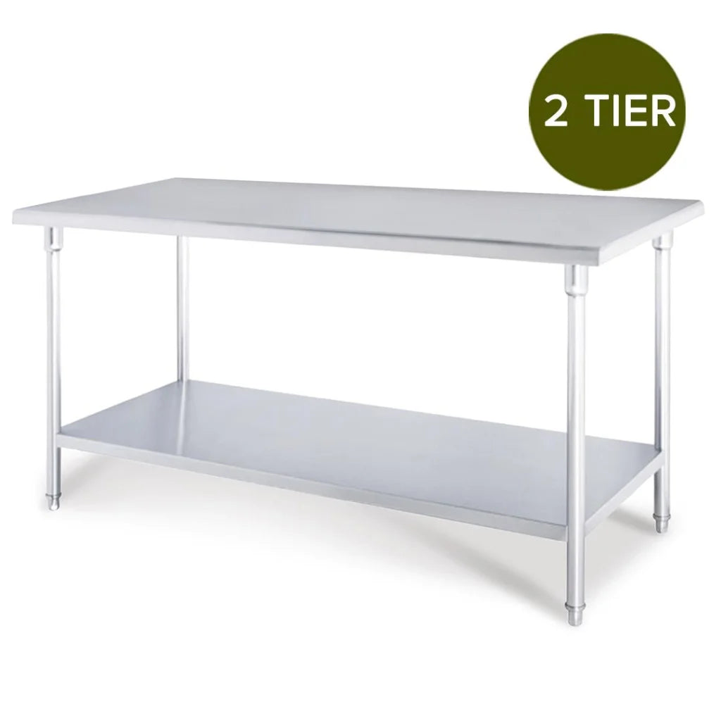 2-Tier Commercial Catering Kitchen Prep Work Bench Table Stainless Steel 1207085cm - Premium