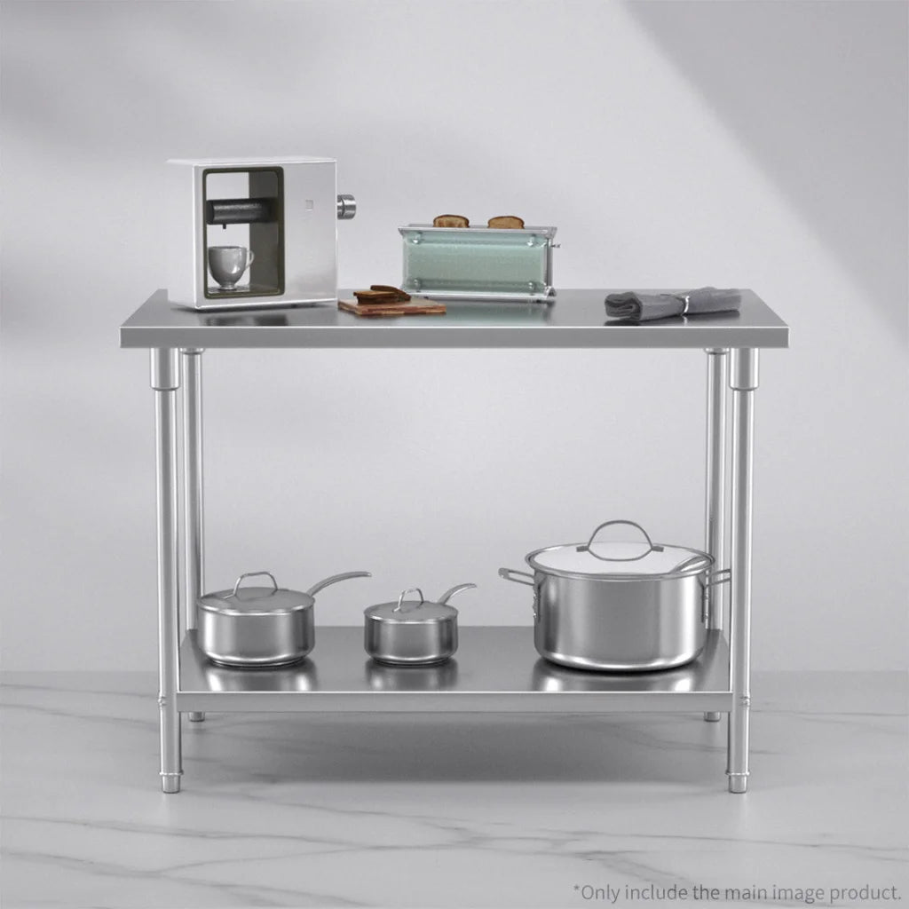 2-Tier Commercial Catering Kitchen Prep Work Bench Table Stainless Steel 1207085cm - Premium