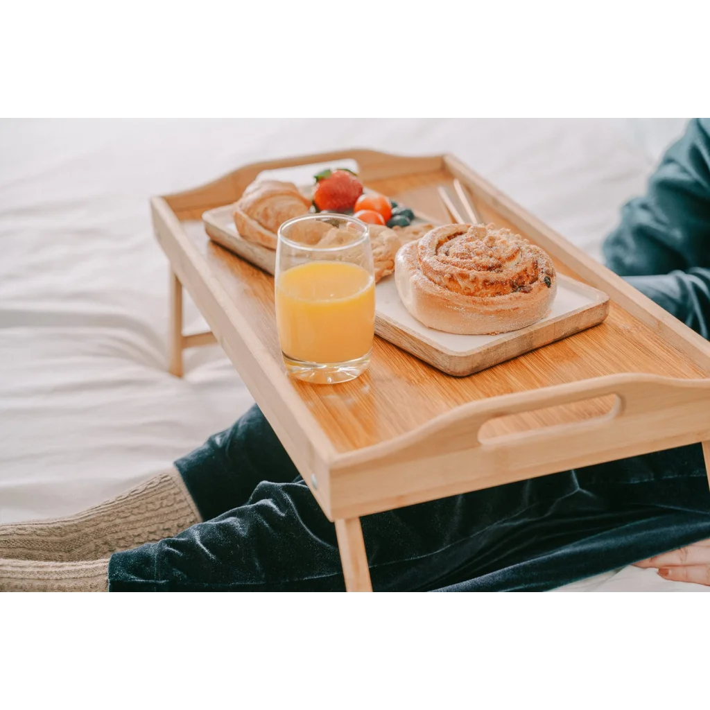2 x Bamboo Bed Table Breakfast/Snack Serving Tray with Foldable Legs