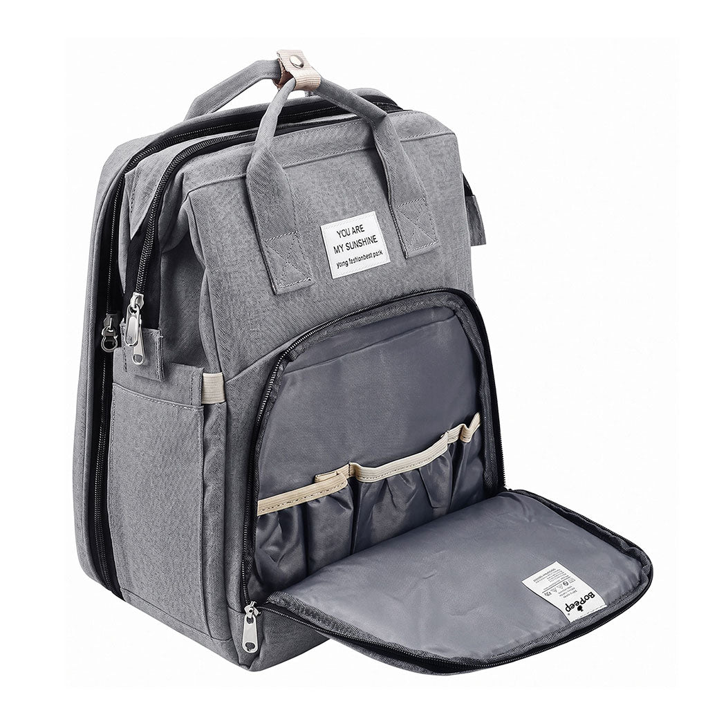 Bo Peep Nappy Changing Backpacks with Fold Out Mat Insulated Pockets Travel Grey
