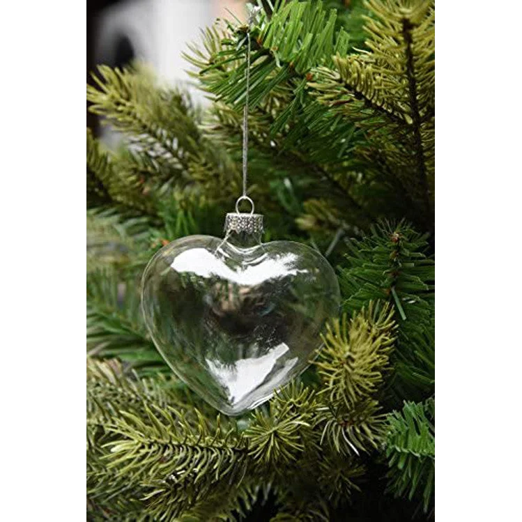 20 Pack Iridescent Glass Heart Ornaments Fillable Baubles