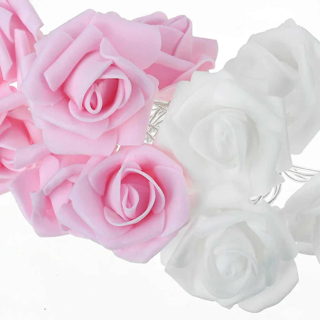 20 Pink n White Rose 3D Fairy Lights 3M String Battery (AA)