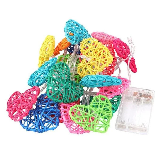 20 Rainbow 3D Hollowed Rattan Heart-Shaped 3M String Fairy