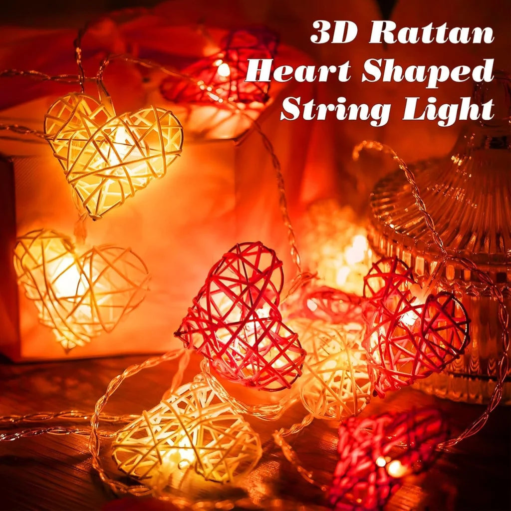 20 Red and White 3D Hollowed Rattan Heart-Shaped 3M String