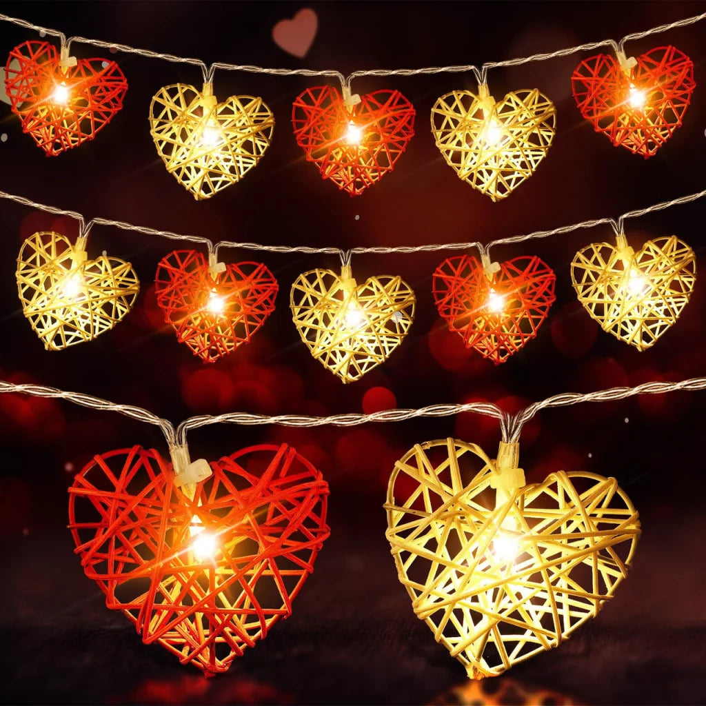 20 Red and White 3D Hollowed Rattan Heart-Shaped 3M String