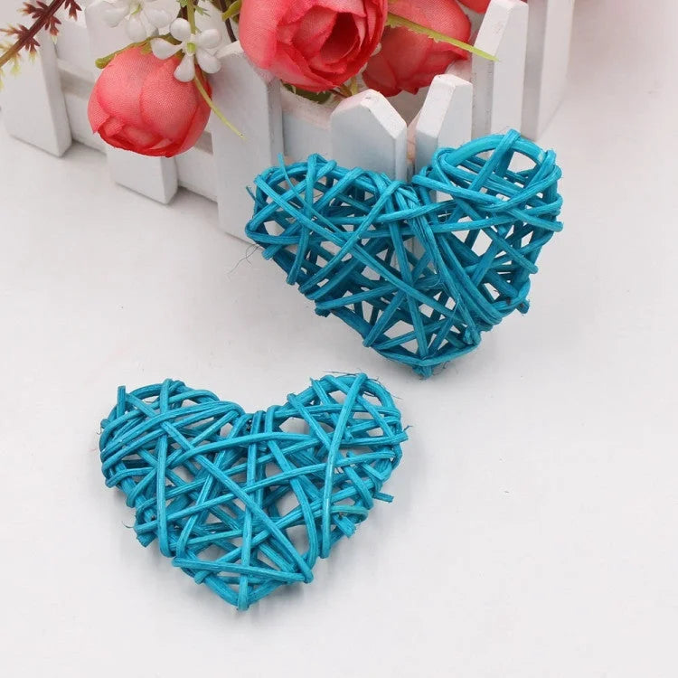 20 Turquoise Blue 3D Hollowed Rattan Heart-Shaped 3M String