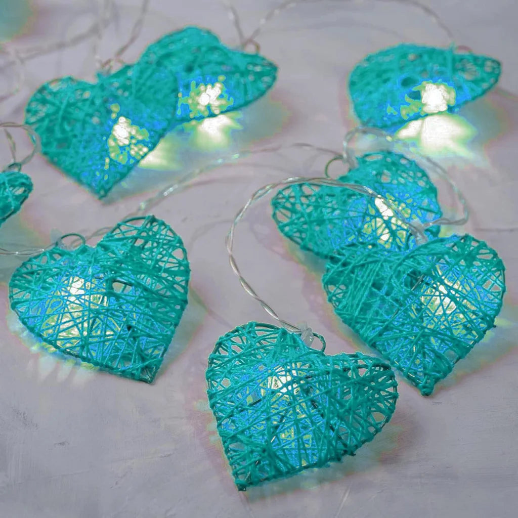20 Turquoise Blue 3D Hollowed Rattan Heart-Shaped 3M String