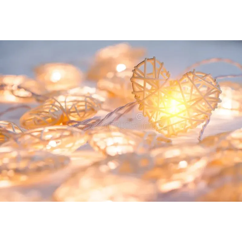 20 White 3D Hollowed Rattan Heart-Shaped 3M String Fairy