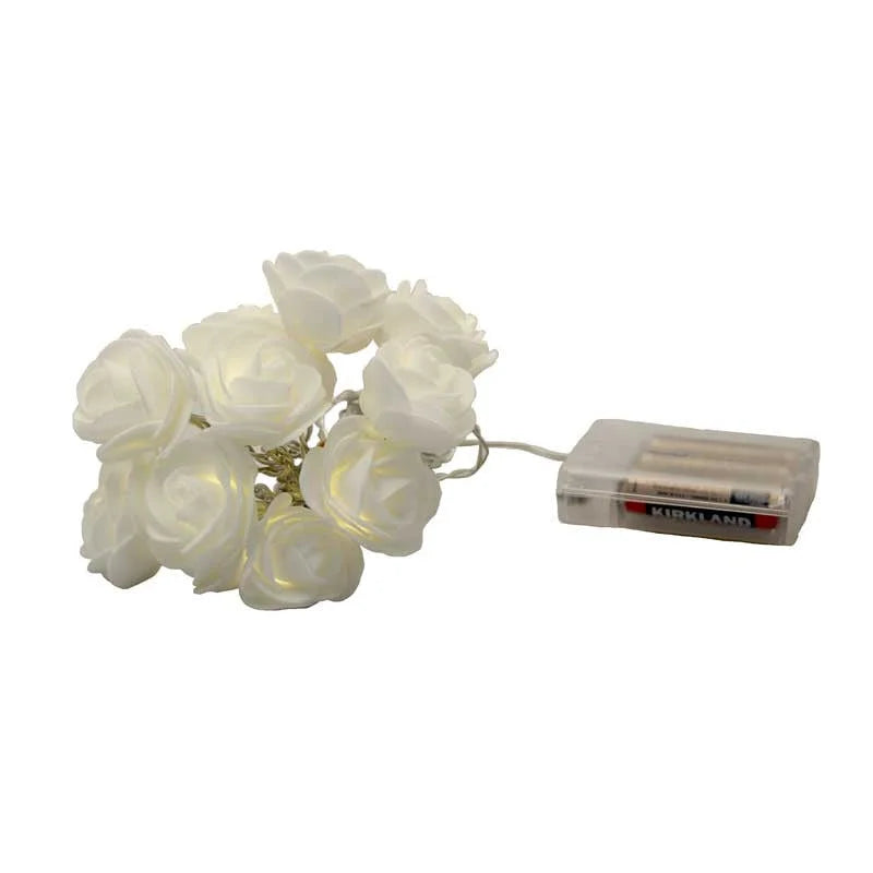 20 White Rose 3D Fairy Lights 3M String Battery (AA) Indoor