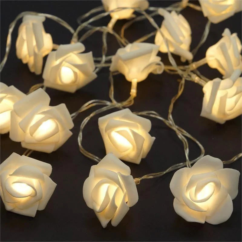 20 White Rose 3D Fairy Lights 3M String Battery (AA) Indoor