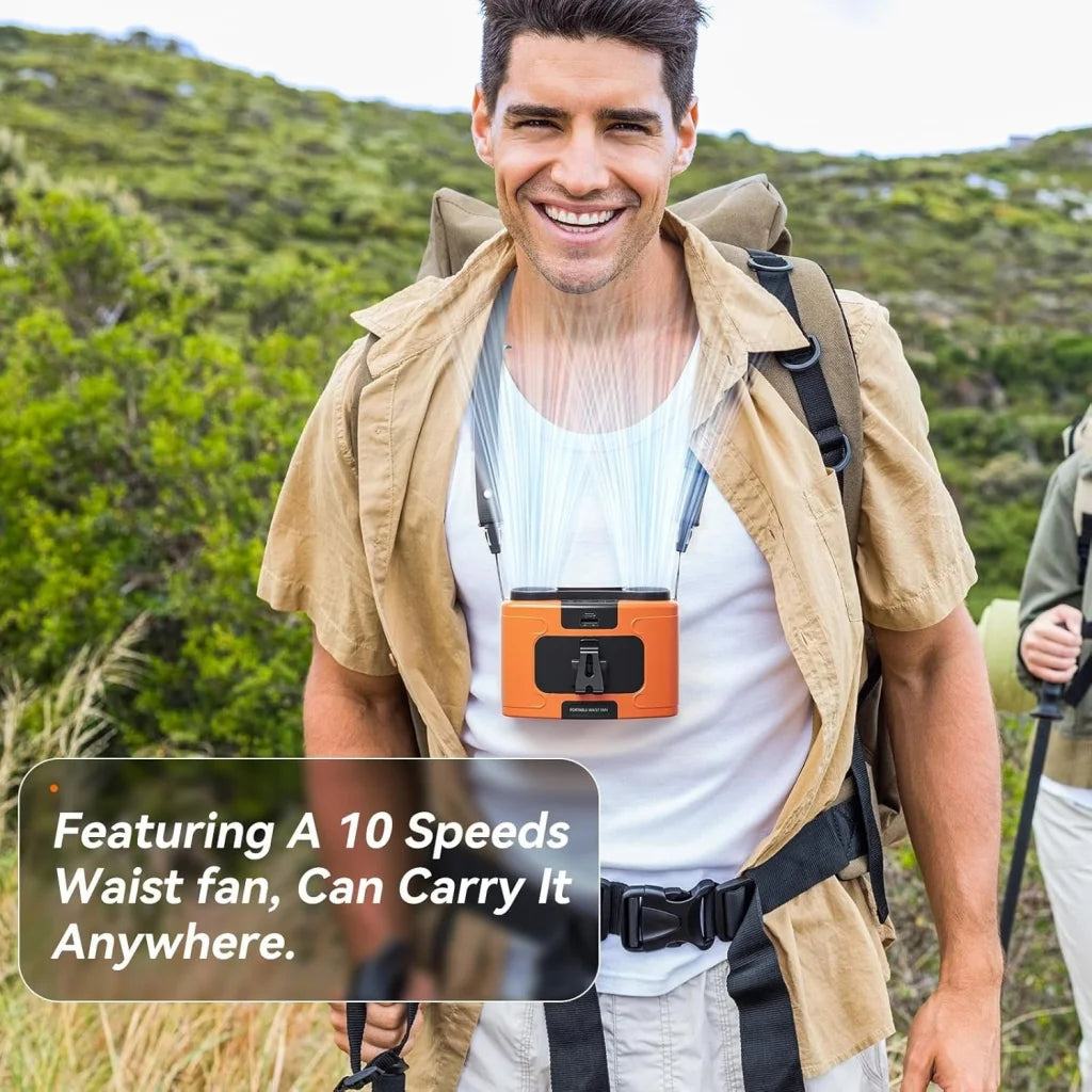 20000mAh Outdoor Portable Waist Fan Hanging Neck Fan Strong