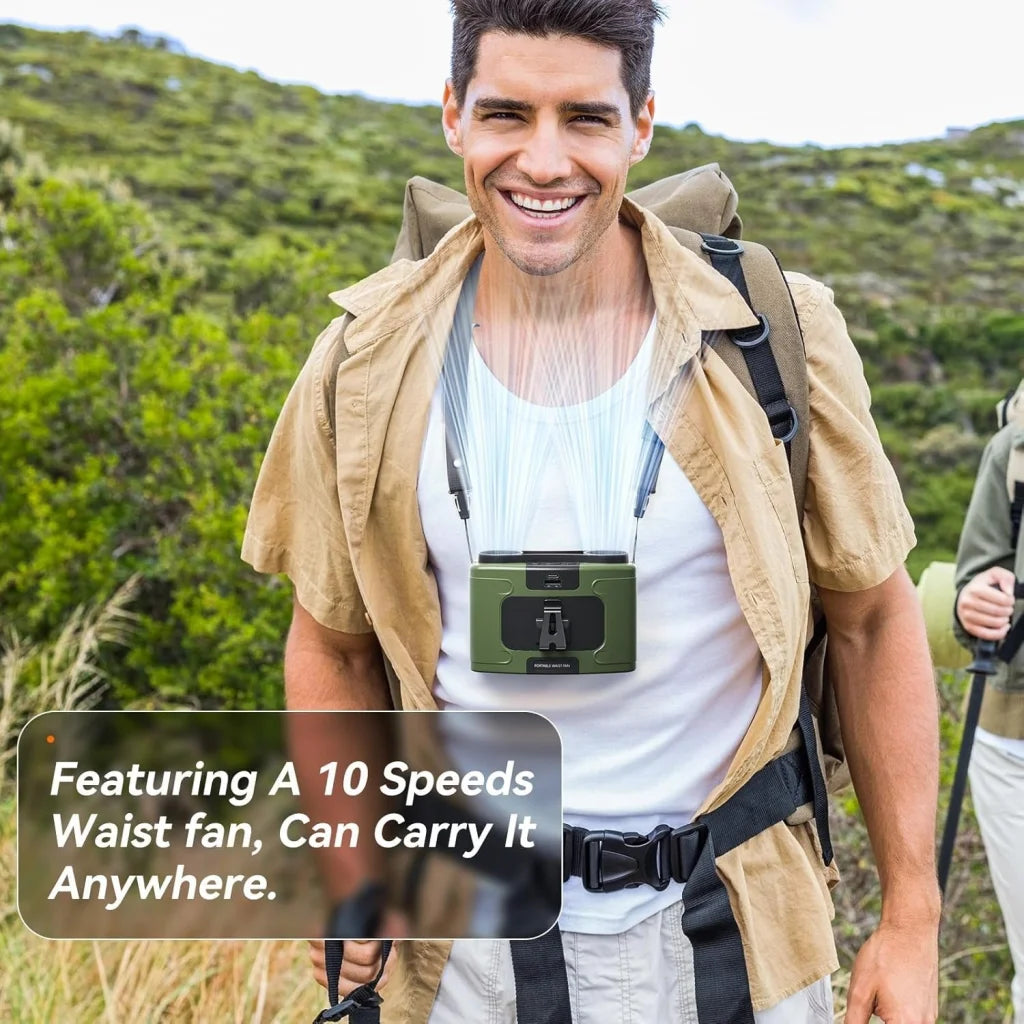 20000mAh Outdoor Portable Waist Fan Hanging Neck Fan Strong
