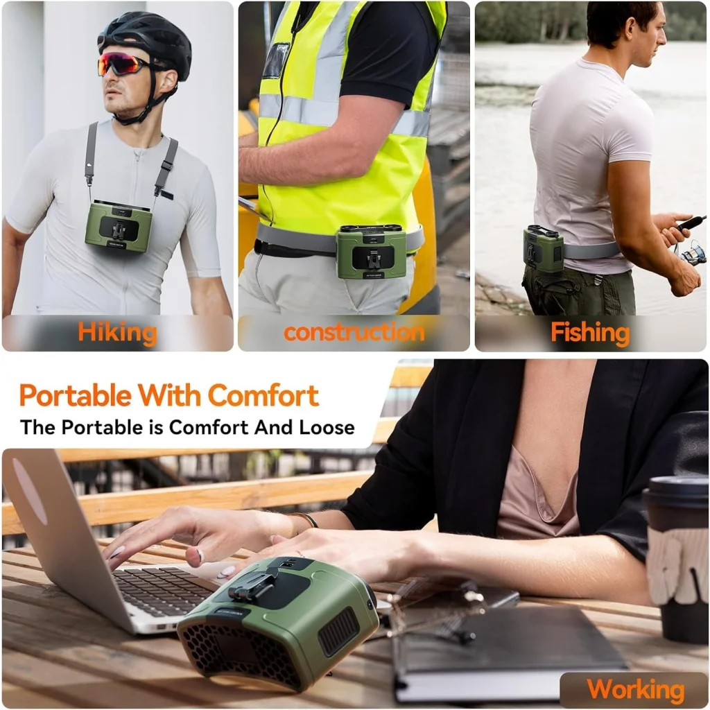 20000mAh Outdoor Portable Waist Fan Hanging Neck Fan Strong