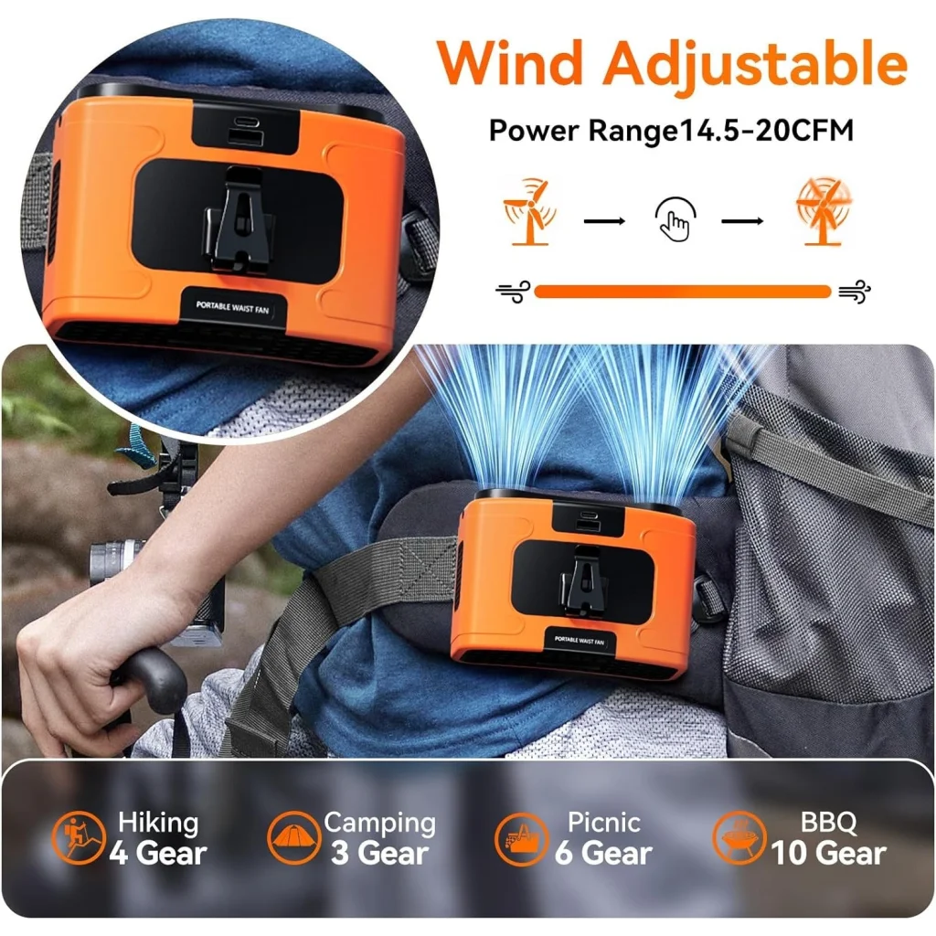 20000mAh Outdoor Portable Waist Fan Hanging Neck Fan Strong